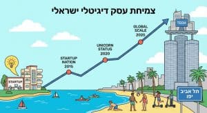 גרף צמיחה של עסקים דיגיטליים בישראל מ-2015 עד 2025.