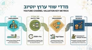 גרף ומדדים של ערוץ יוטיוב עם נתונים על מנויים, צפיות, מעורבות והכנסות.